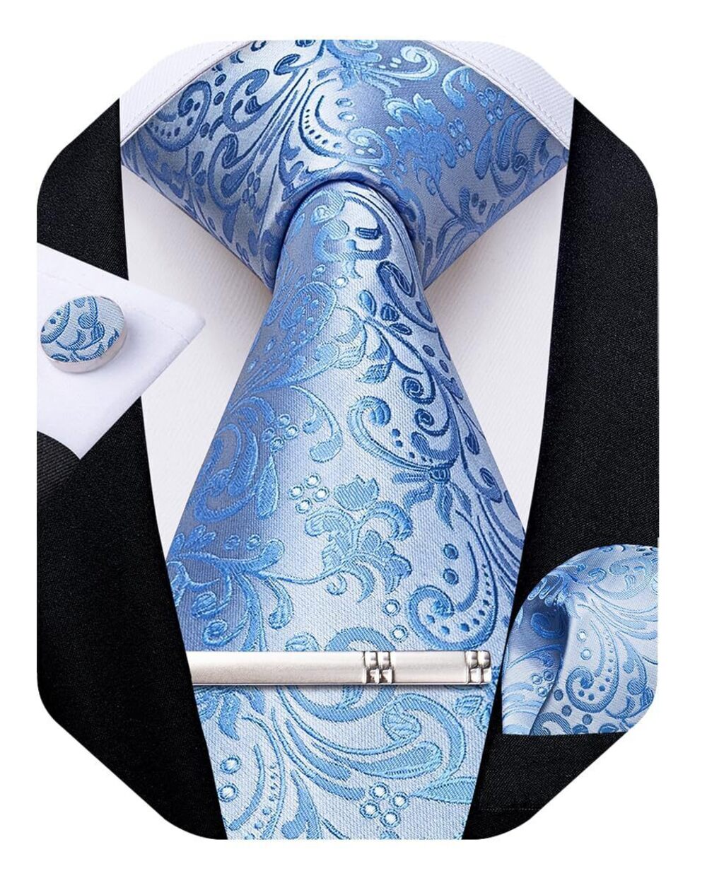 8151 Silk Paisley Ties Woven Necktie and Pocket Square Tie Clip Cufflinks